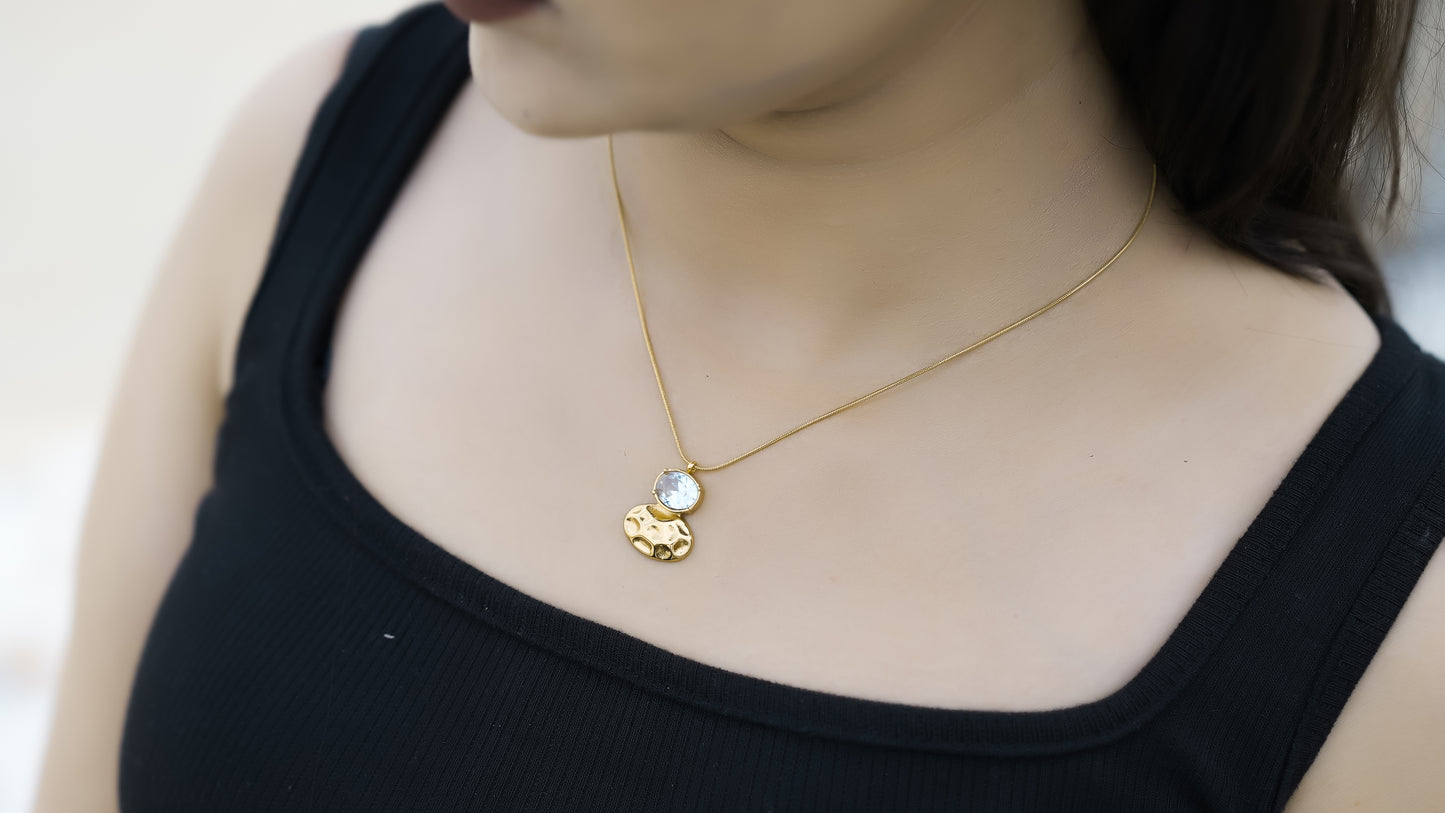 Moonlight Pebble Pendant with Snake Chain
