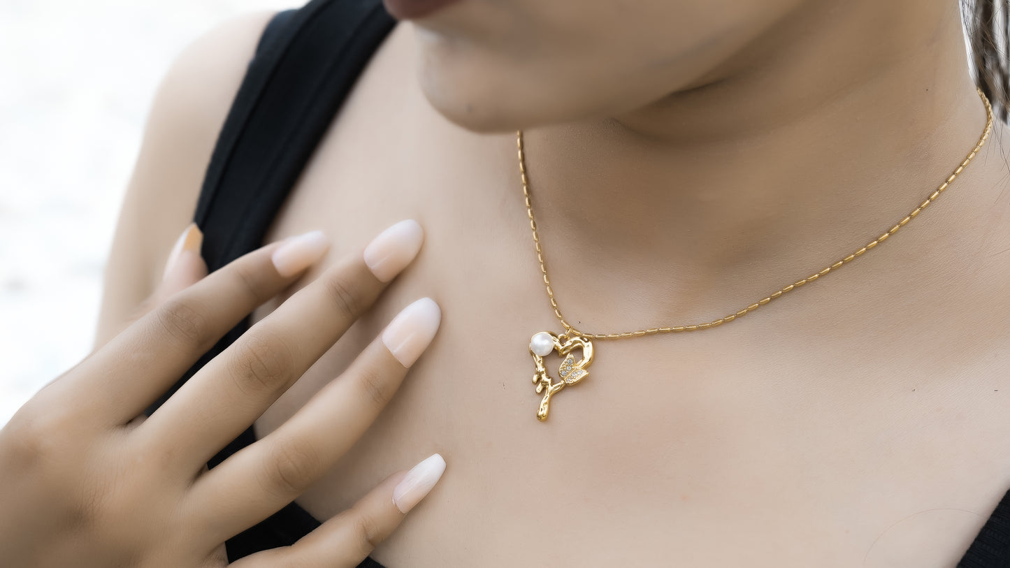 Dewdrop Heart Pendant with Beaded Chain