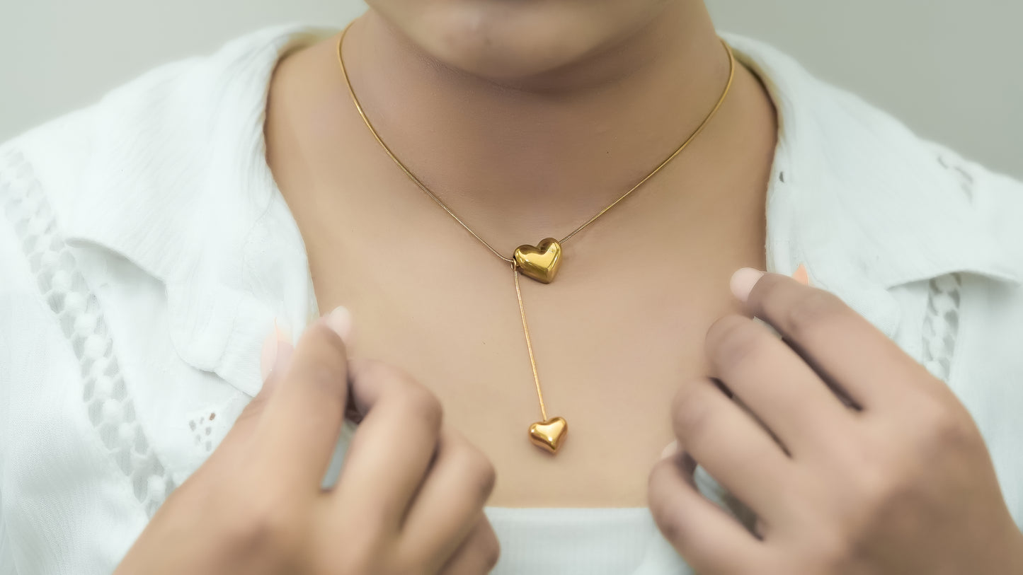 Puffy Heart Pendant with Snake Chain