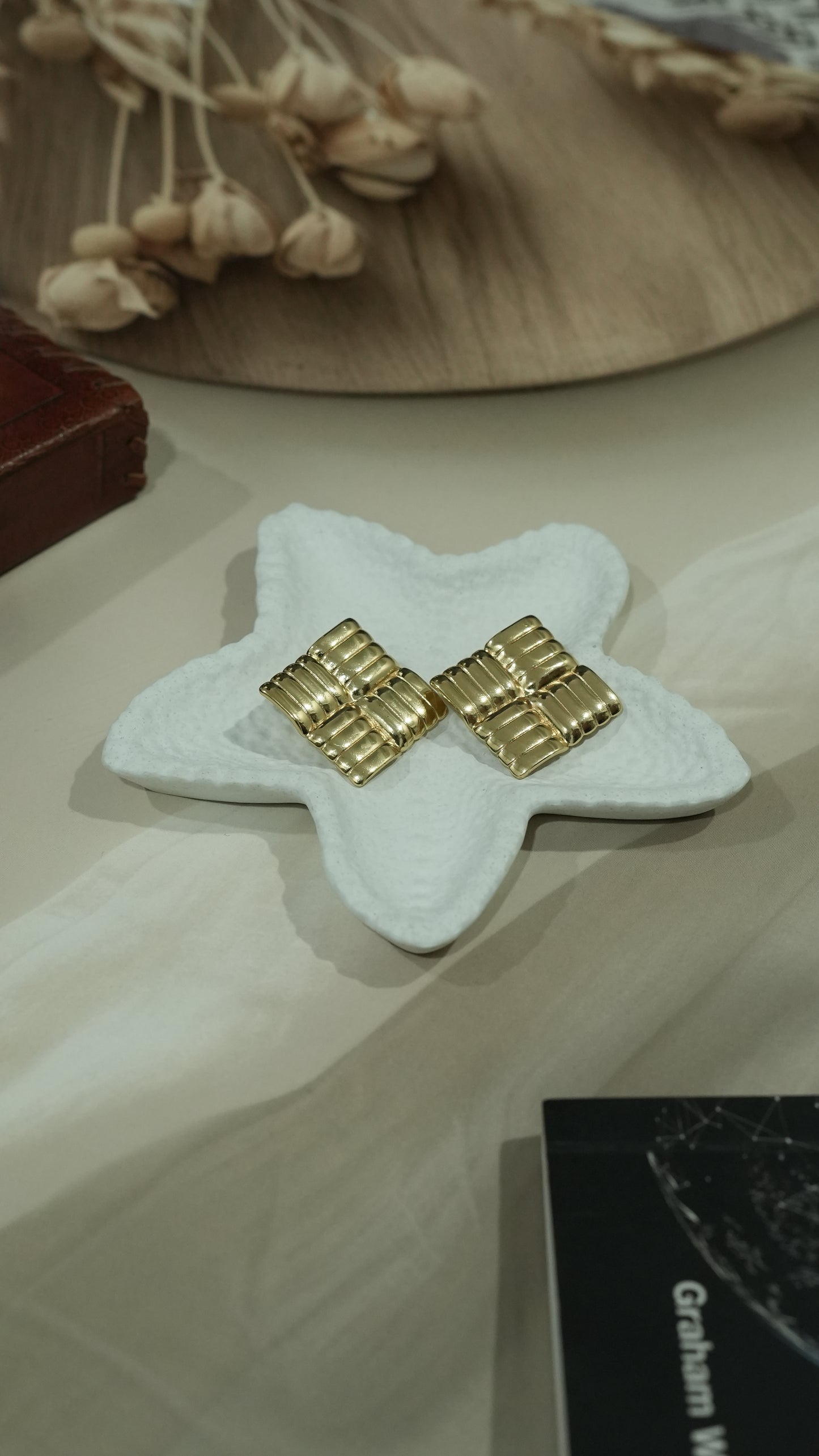 Gilded Grid Stud Earrings