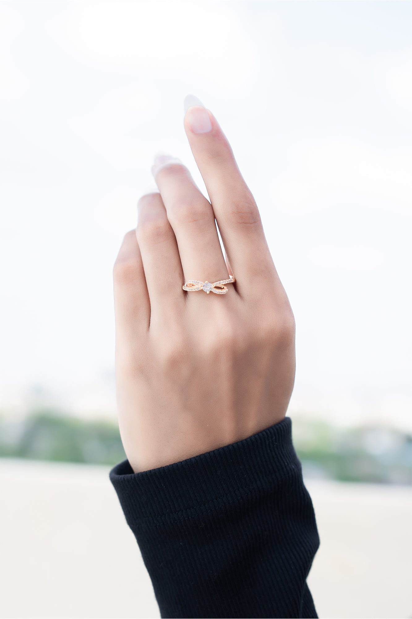Luxe Charm Solitaire Bow Ring