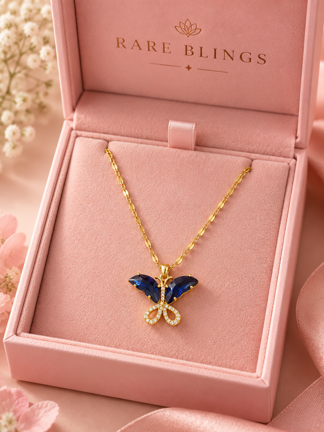Sapphire Butterfly Pendant With Chain