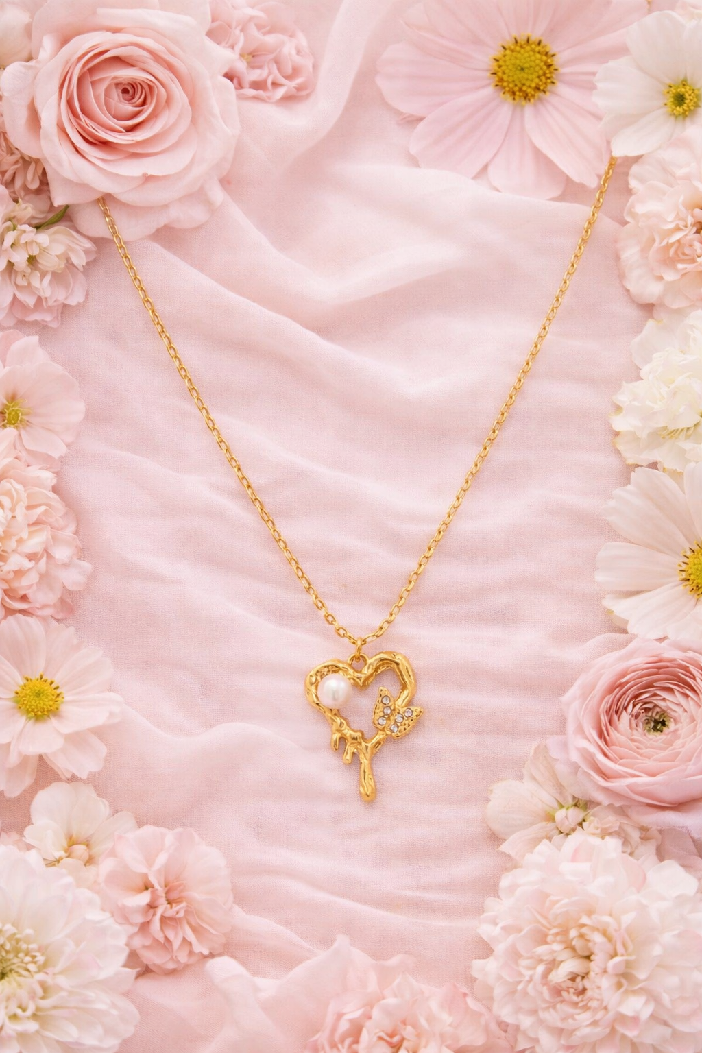 Dewdrop Heart Pendant with Beaded Chain