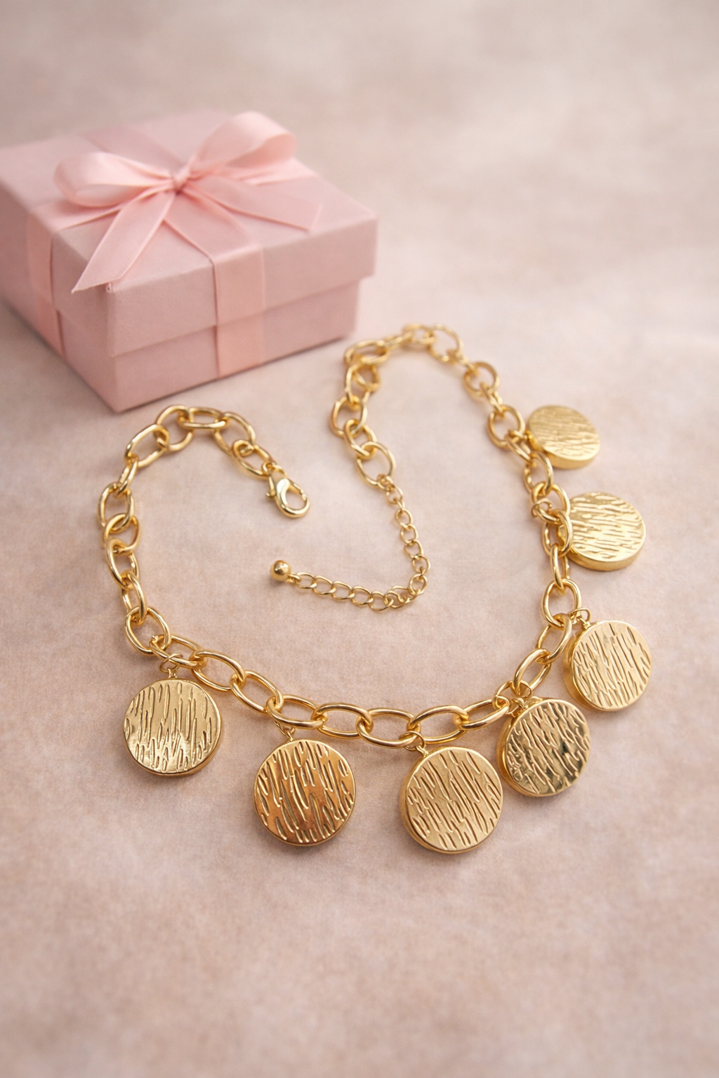 Golden Textured Disc Necklace