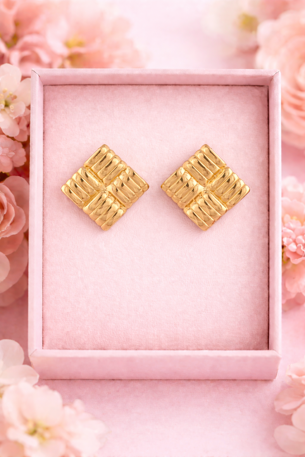 Gilded Grid Stud Earrings