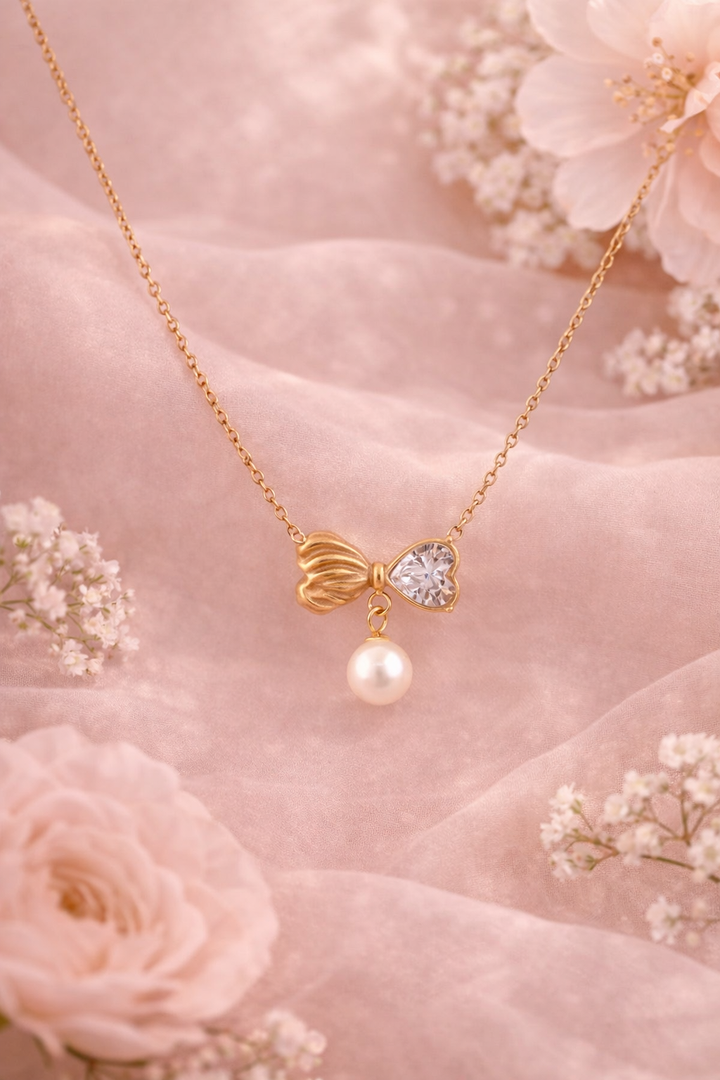 Pearl Bow Pendant With Chain