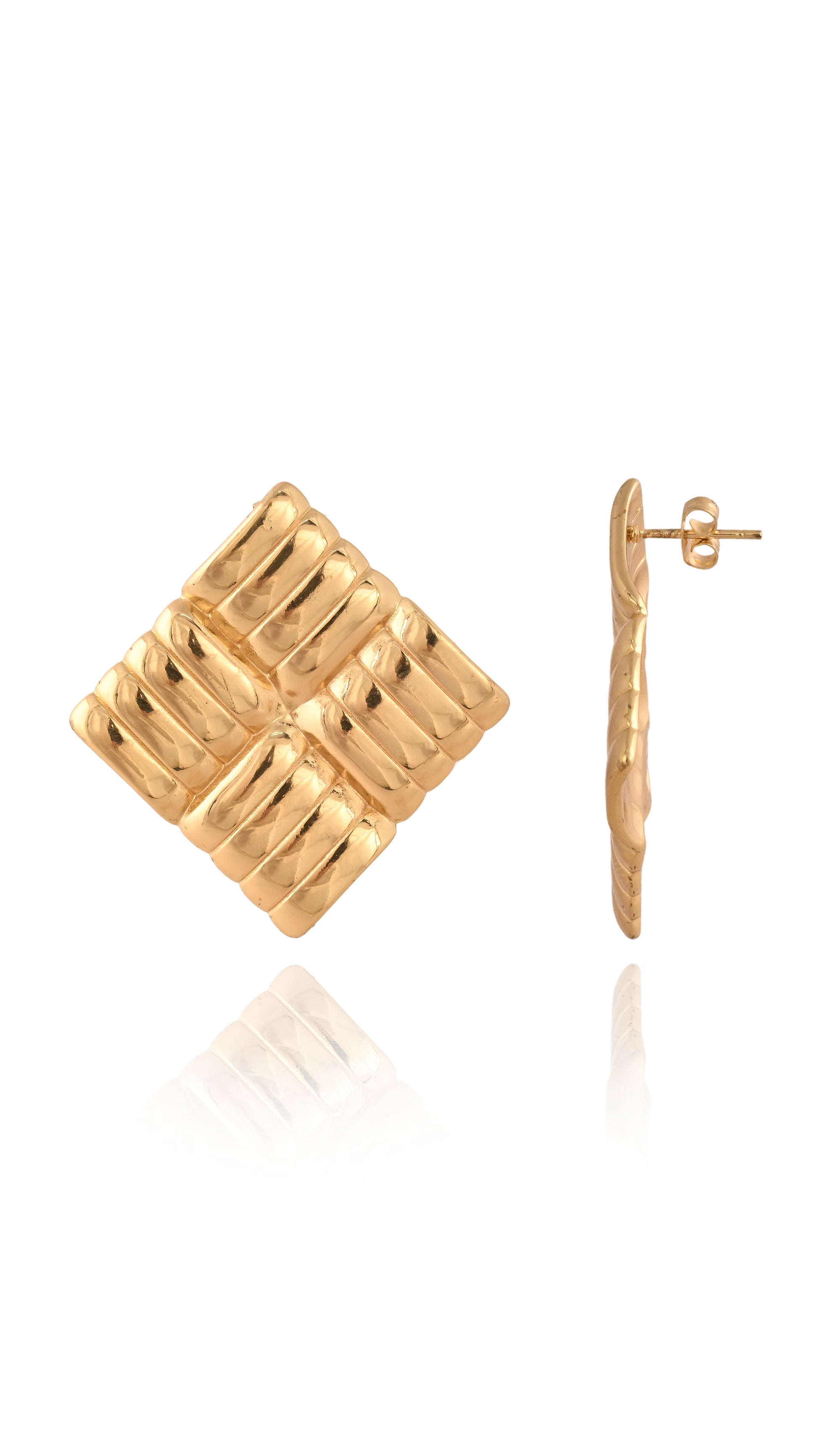 Gilded Grid Stud Earrings