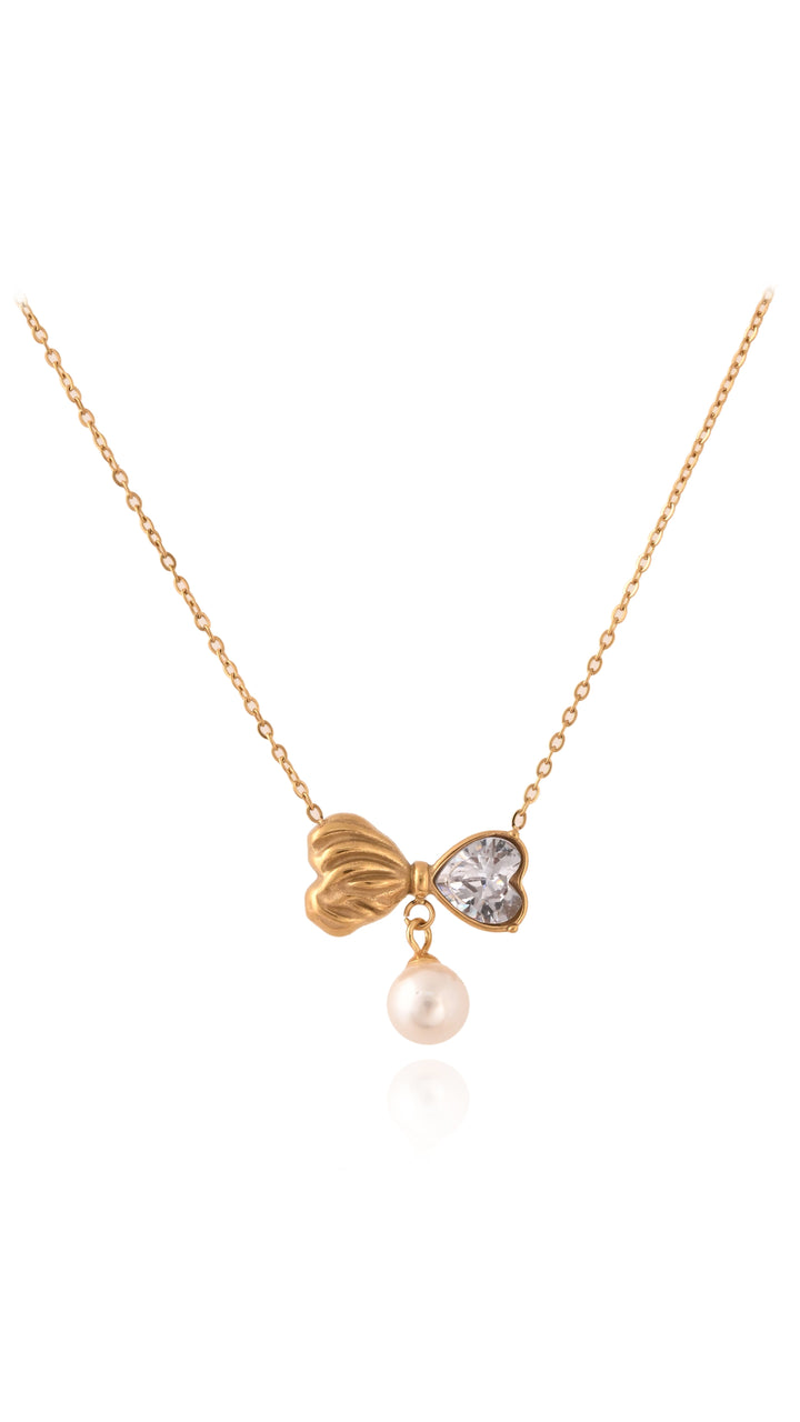 Pearl Bow Pendant With Chain