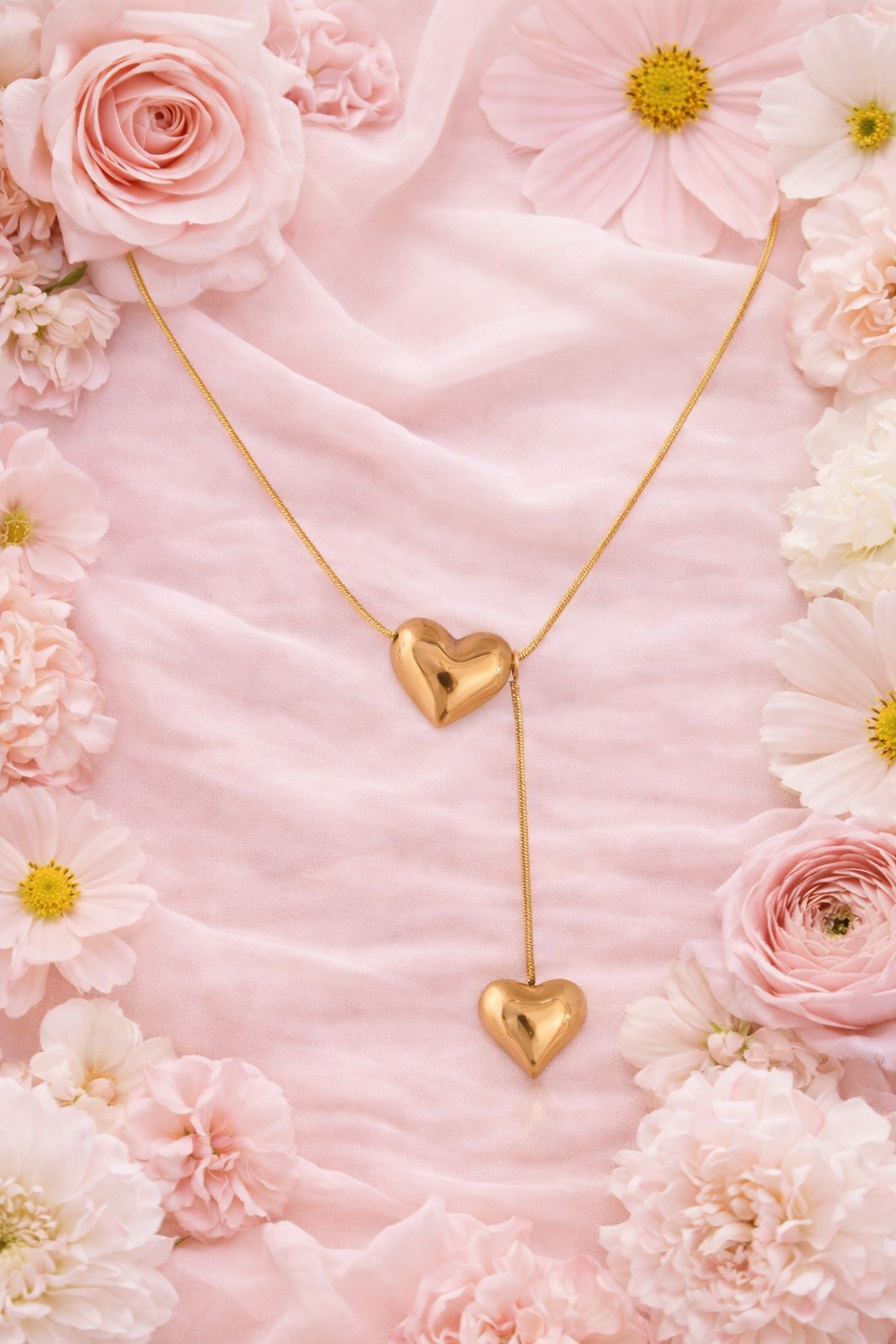 Puffy Heart Pendant with Snake Chain