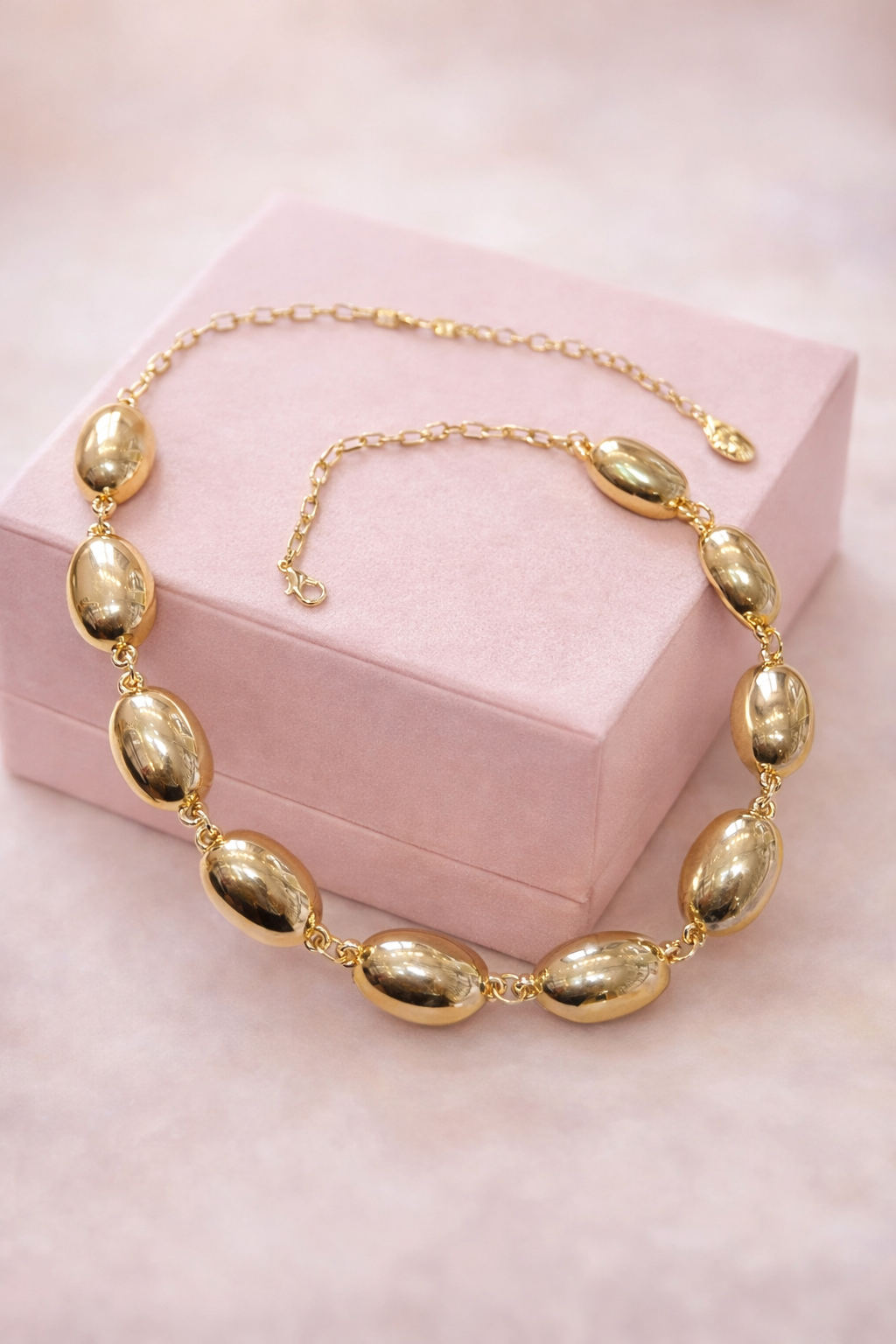 Golden Oval Bead Necklace