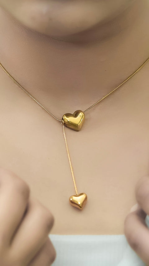 Puffy Heart Pendant with Snake Chain