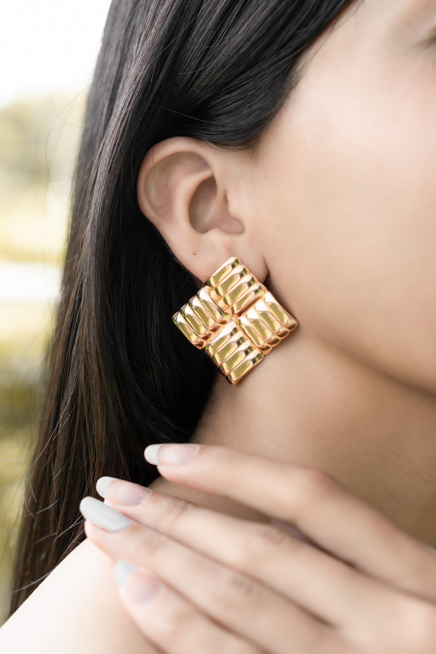 Gilded Grid Stud Earrings