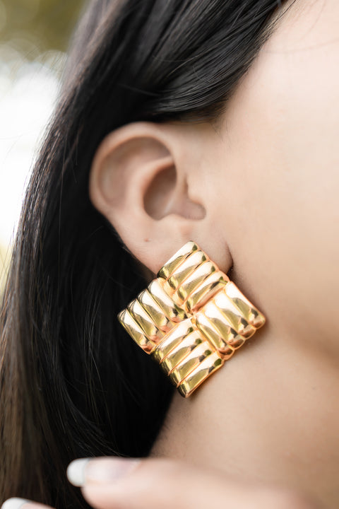 Gilded Grid Stud Earrings