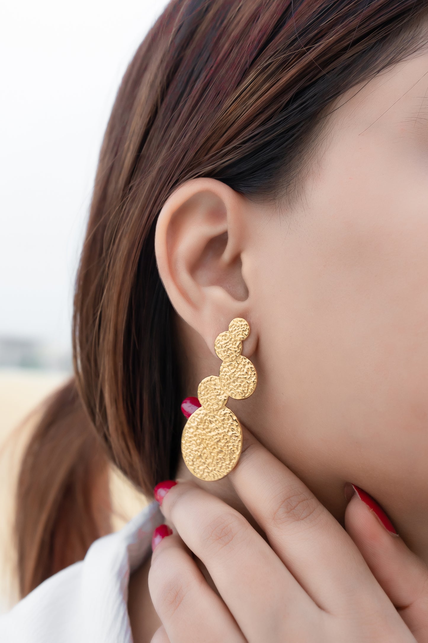 Textured Gold Drop Earrings