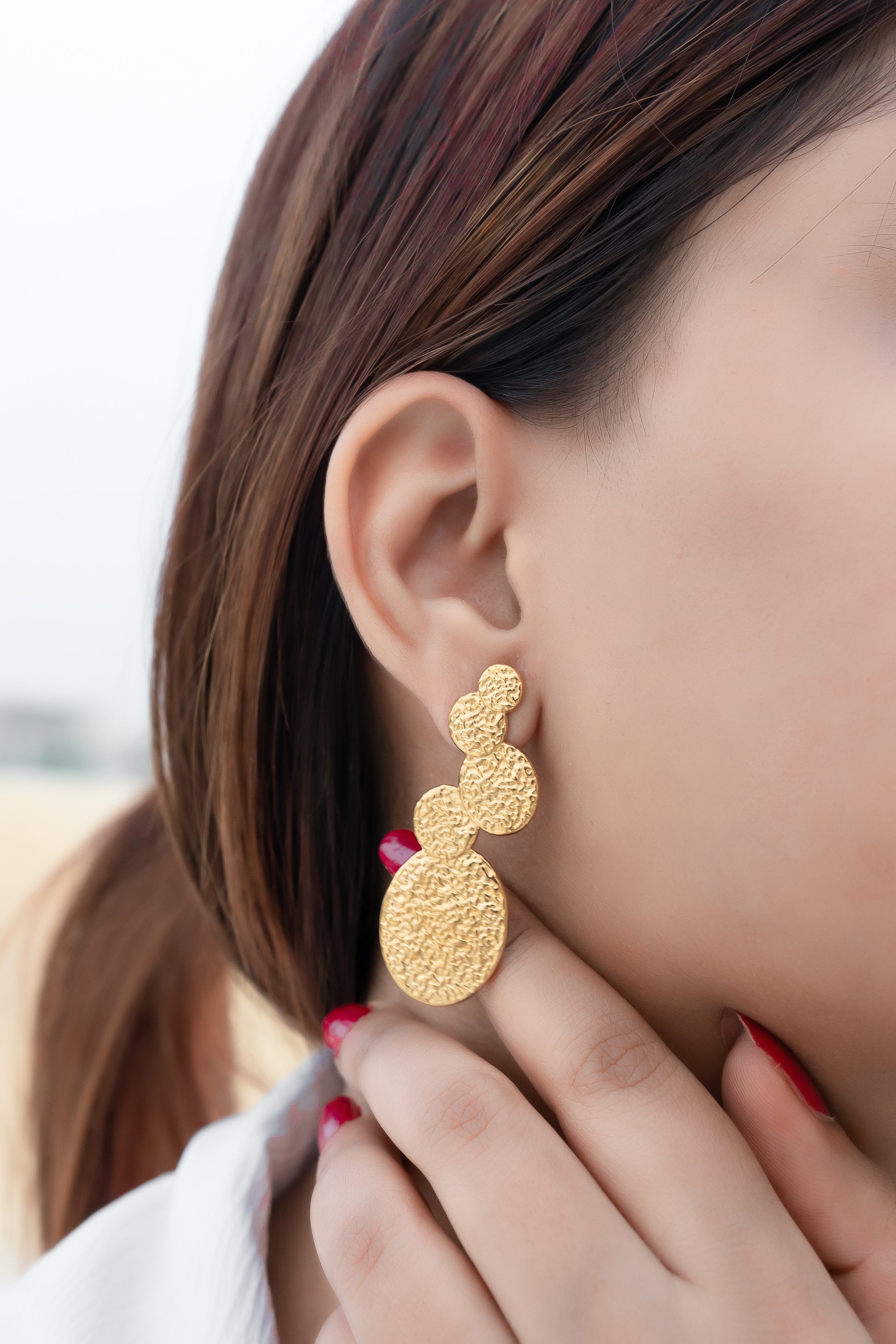Textured Gold Drop Earrings