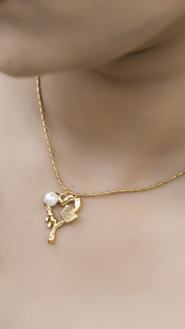 Dewdrop Heart Pendant with Beaded Chain