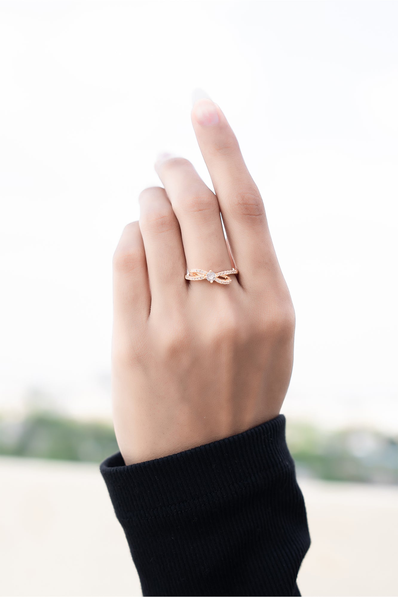 Luxe Charm Solitaire Bow Ring