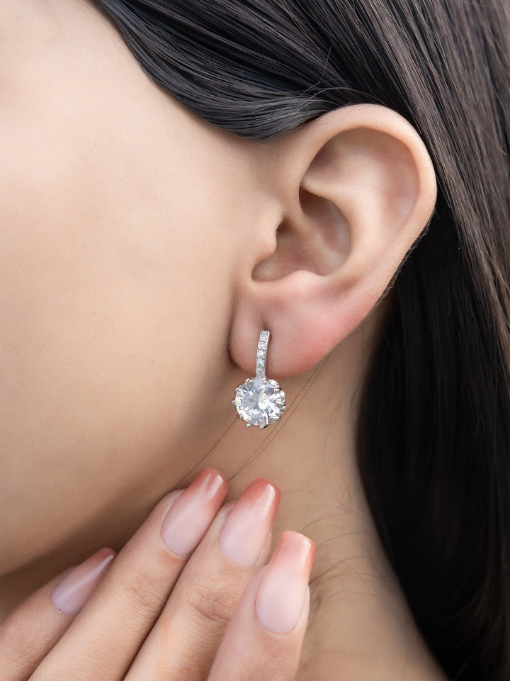 Silver Solitaire Drop Earrings
