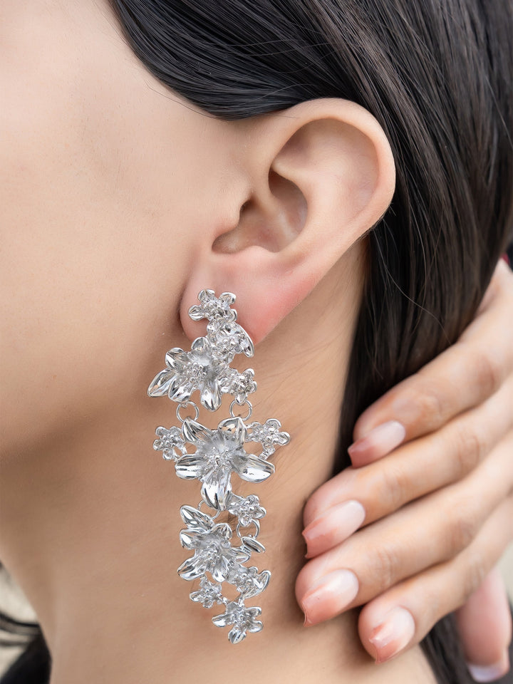 Silver Dewdrop Blossom Earrings