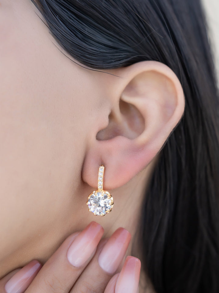 Golden Solitaire Drop Earrings