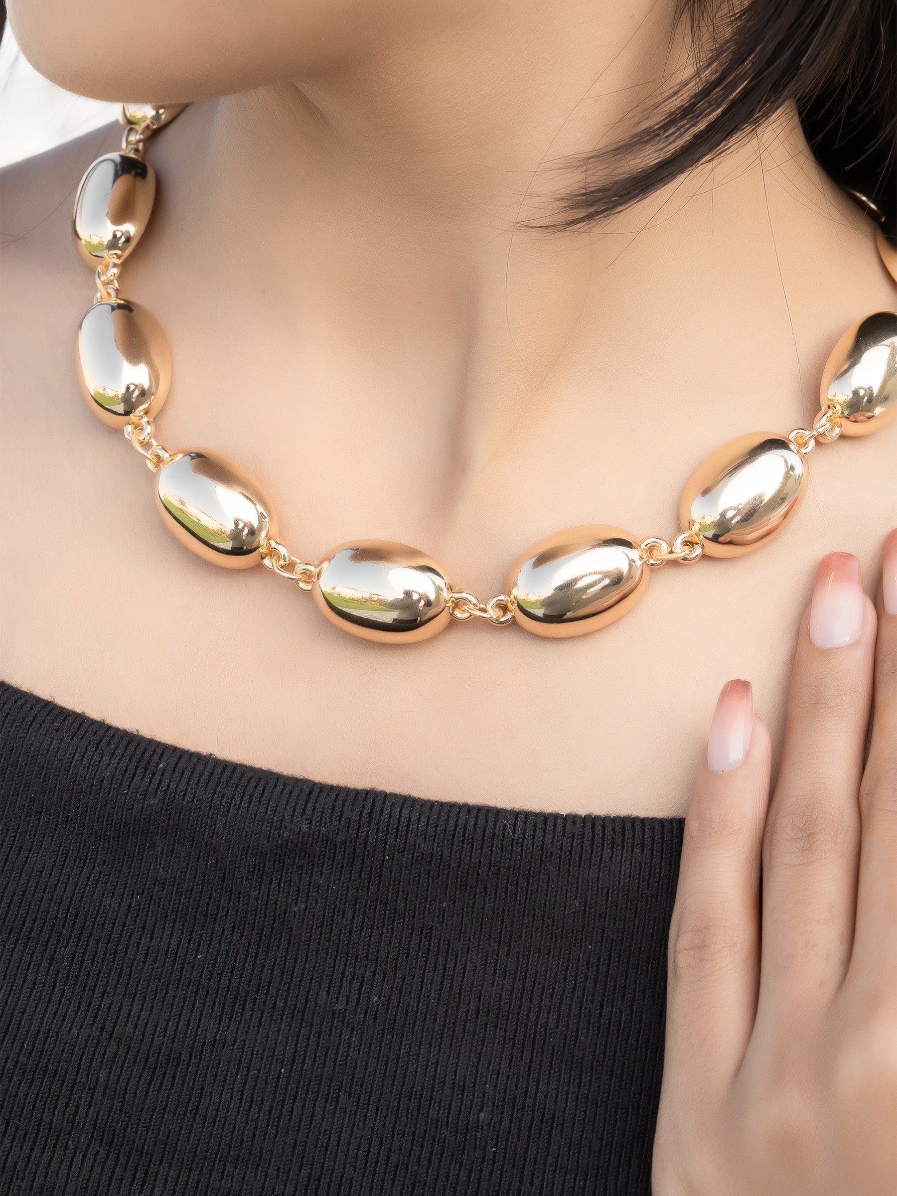 Golden Oval Bead Necklace