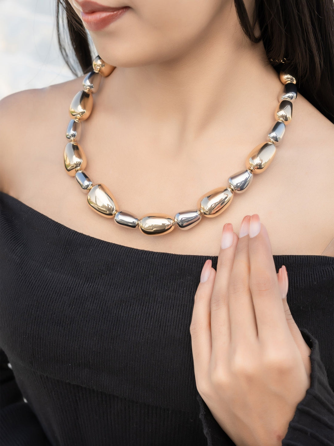 Aurora Luxe Dual-Tone Pebble Necklace