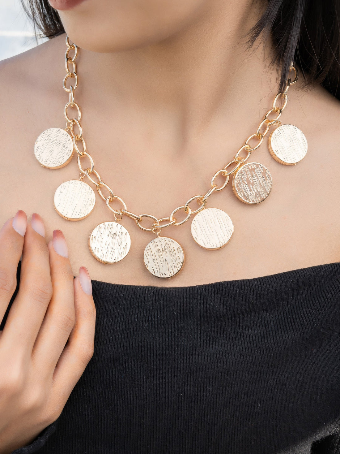 Golden Textured Disc Necklace