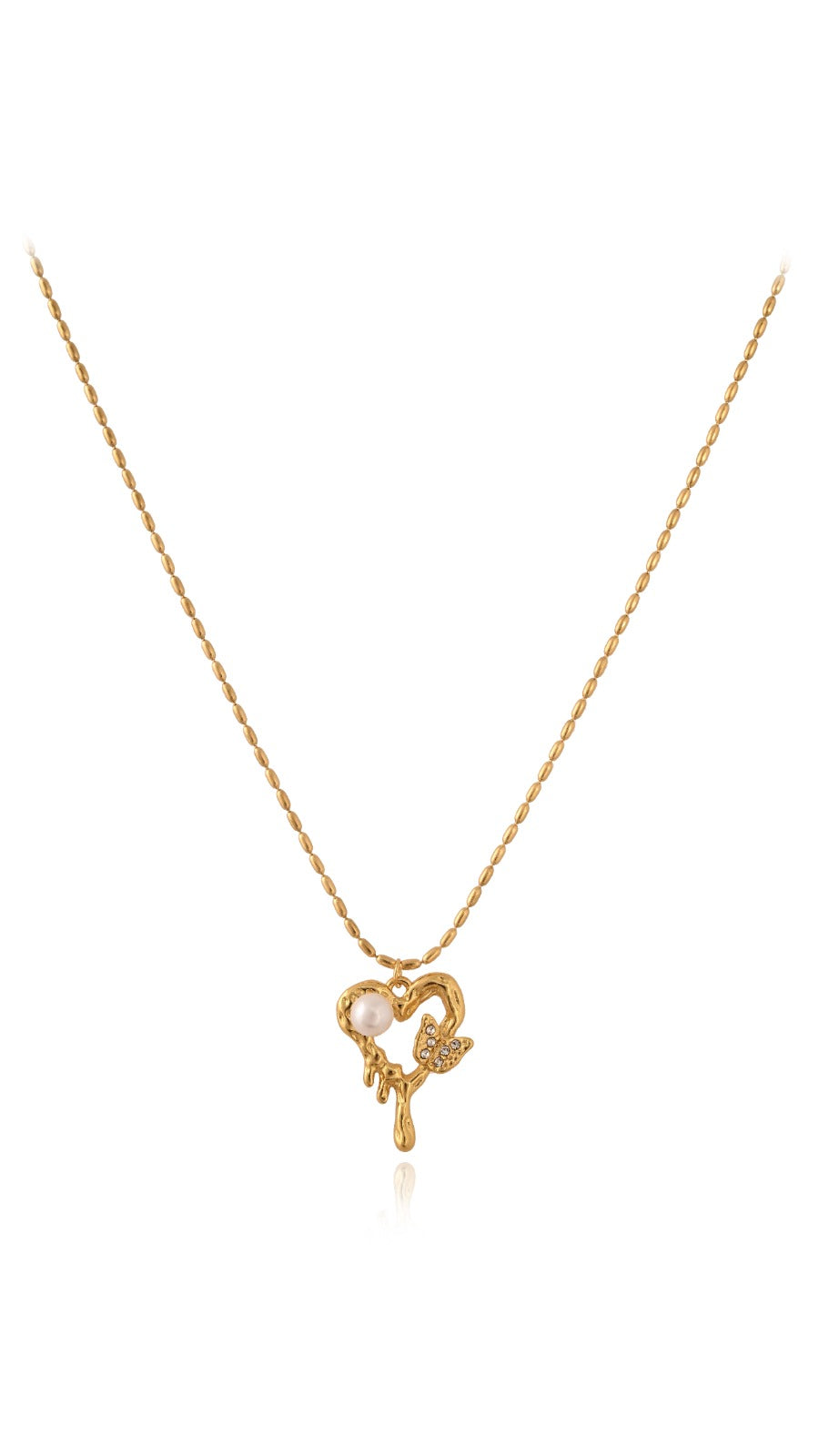 Dewdrop Heart Pendant with Beaded Chain