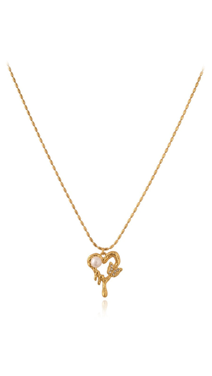 Dewdrop Heart Pendant with Beaded Chain