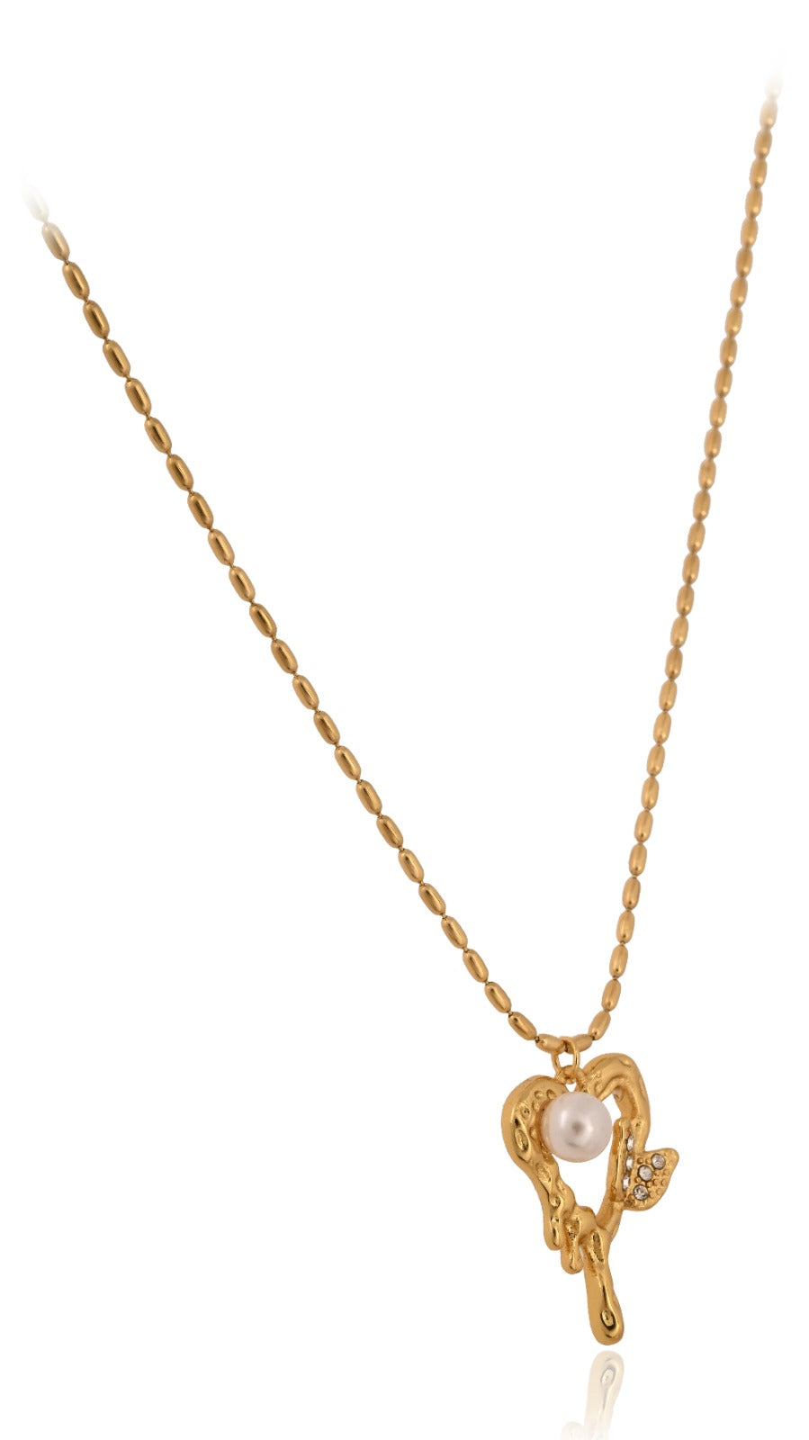 Dewdrop Heart Pendant with Beaded Chain
