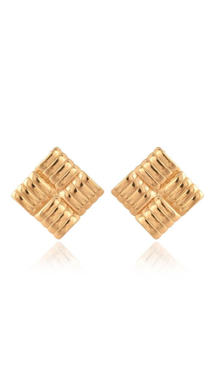Gilded Grid Stud Earrings