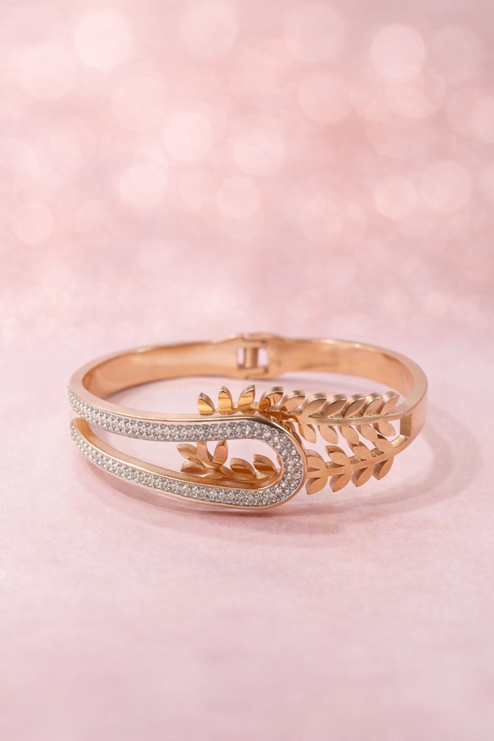 Crystal Leaf Bangle Bracelet
